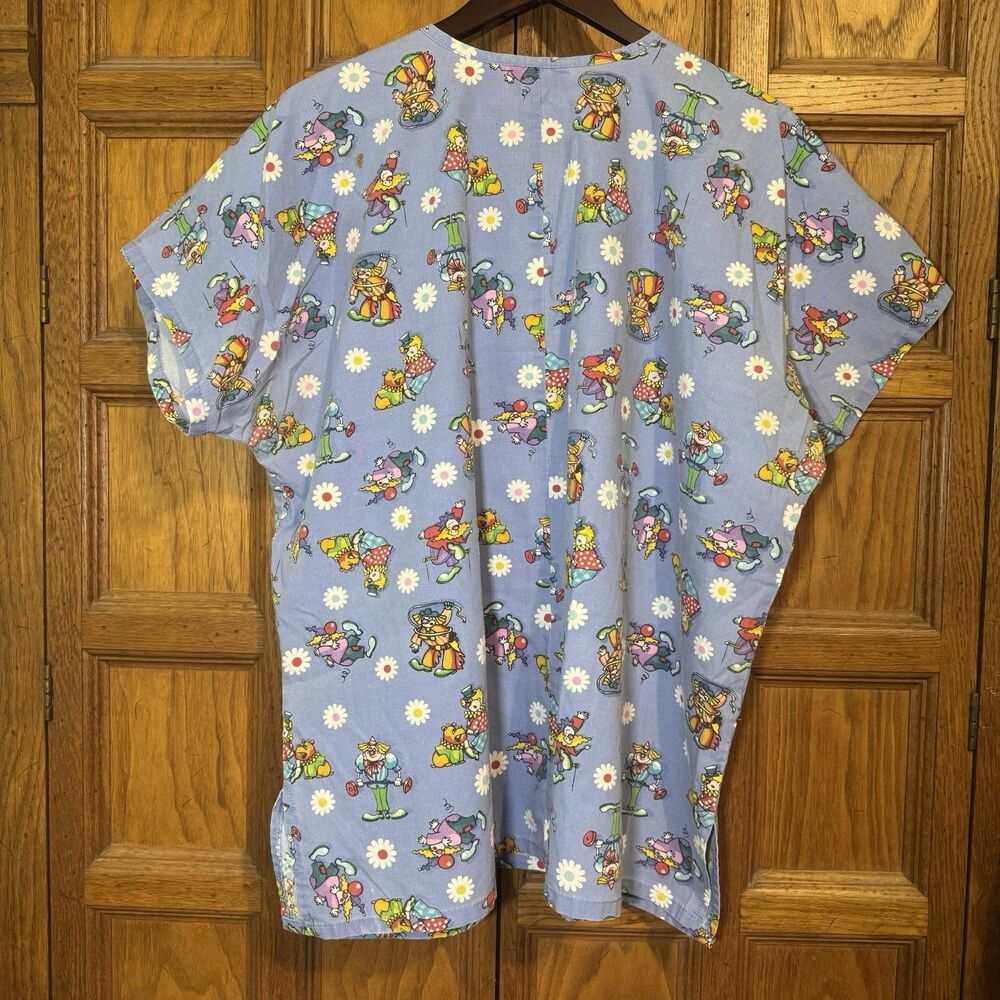 MHD Scrubs Clown Top Unisex XL Blue Cotton Poly 3 Pockets V-Neck Short Sleeves - Picture 13 of 13